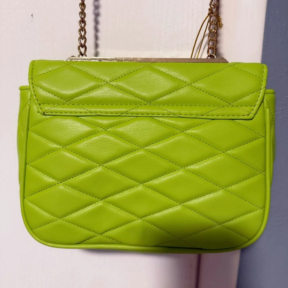 Bebe Lime Green Quilted Chain Shoulder Bag